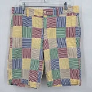 Ralph Lauren‎ Sport Relaxed Fit Colorblock Seersucker Shorts Patches Women 12